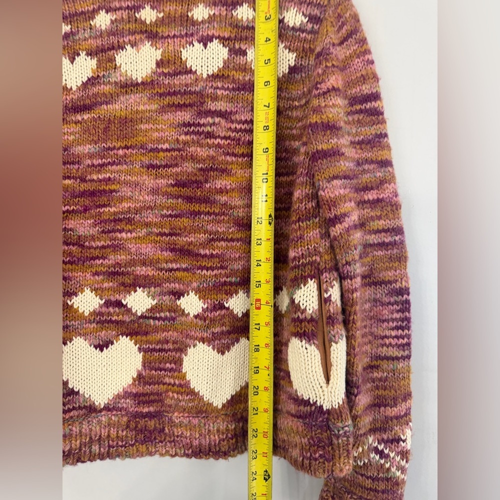LoveShackFancy Women’s XS Pink Chunky Knit Hearts High Neck Snap Up Cardigan - Picture 6 of 9